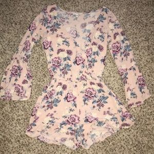 American Eagle Purple Floral Long Sleeve Romper